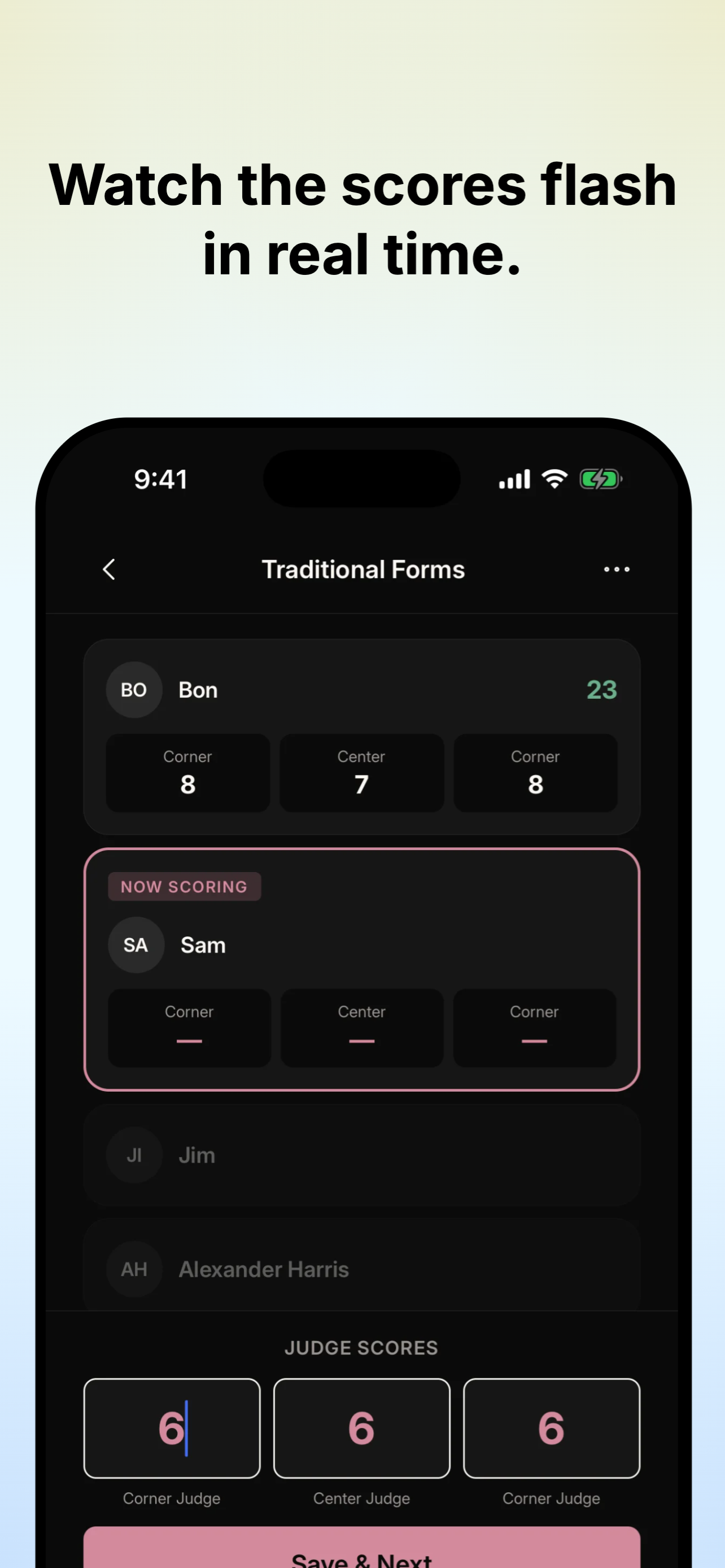 RingWatch live scoring screen